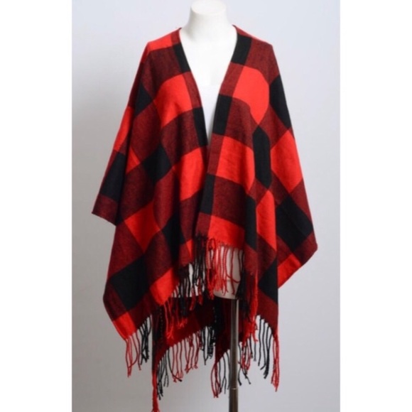 Red Buffalo Plaid Poncho - Picture 4 of 5
